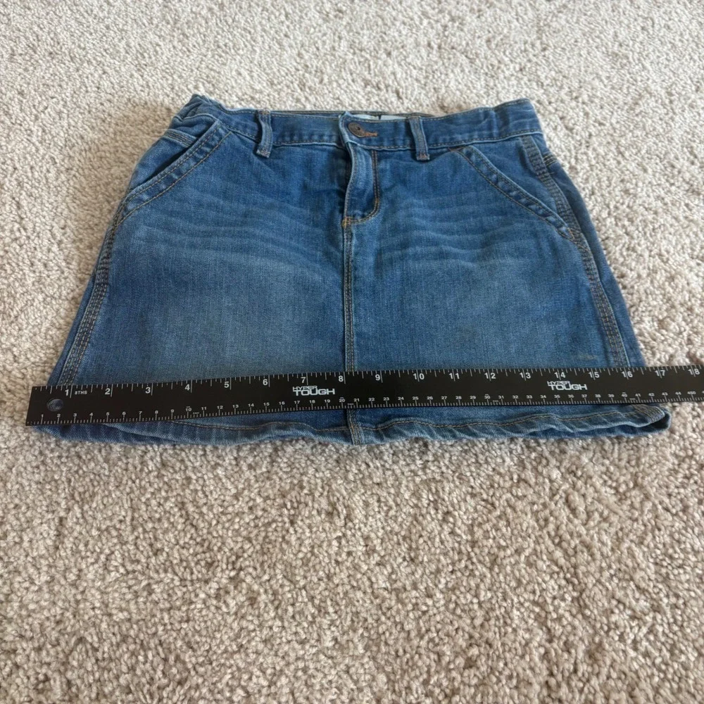 OshKosh B'Gosh Girls Blue Denim Skirt Kids Sz 12 Classic Pockets Back & Front‎